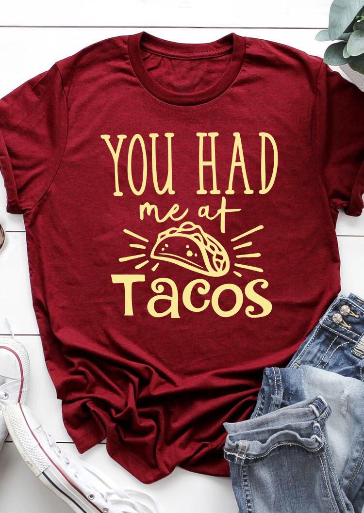 

T-shirts Tees You Had Me At Tacos T-Shirt Tee in Burgundy. Size: ,M,L,XL