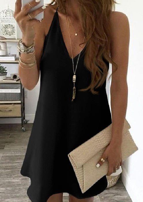 

Mini Dresses V-Neck Spaghetti Strap Mini Dress in Black. Size
