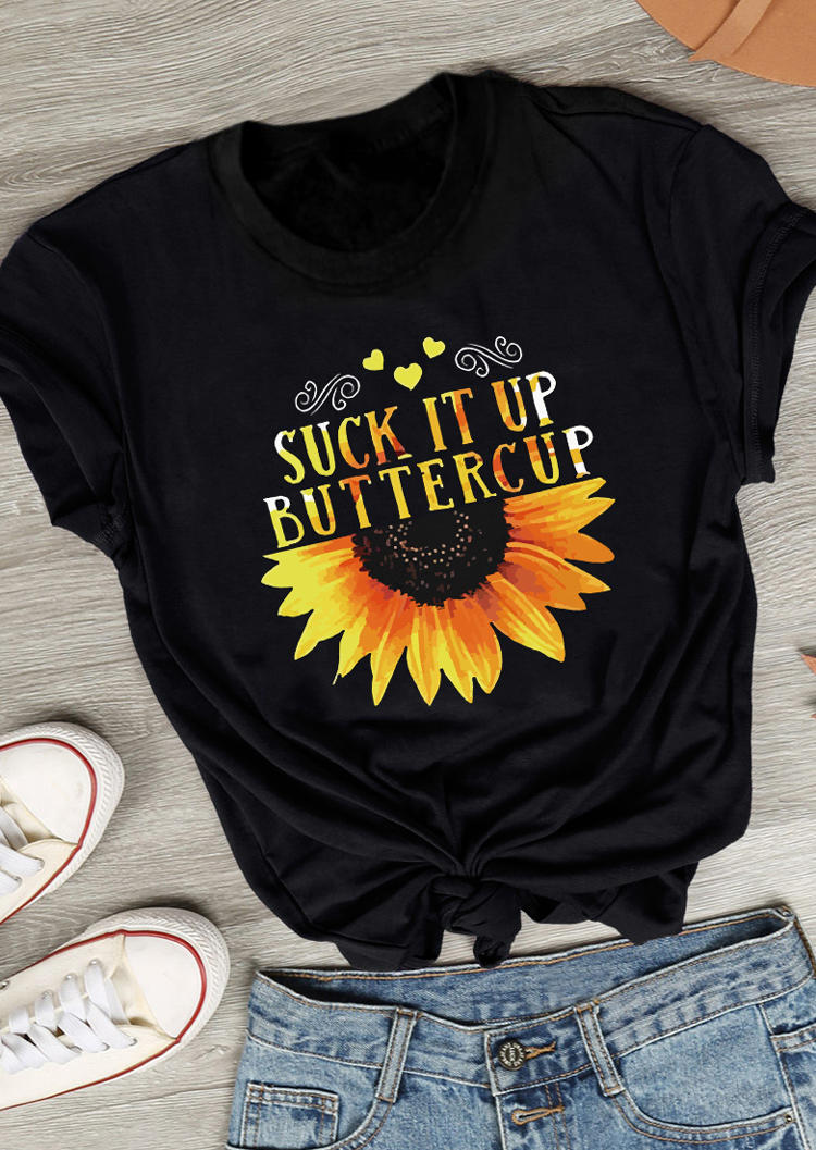 

T-shirts Tees Suck It Up Buttercup Sunflower Heart T-Shirt Tee in Black. Size
