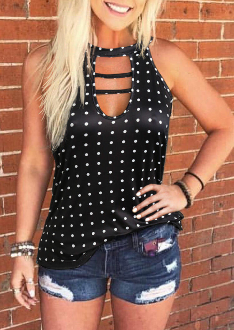 

Tank Tops Polka Dot Hollow Out Keyhole Neck Tank Top in Black. Size