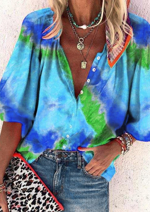 

Shirts Tie Dye Button Elastic Cuff Shirt in Multicolor. Size: ,M