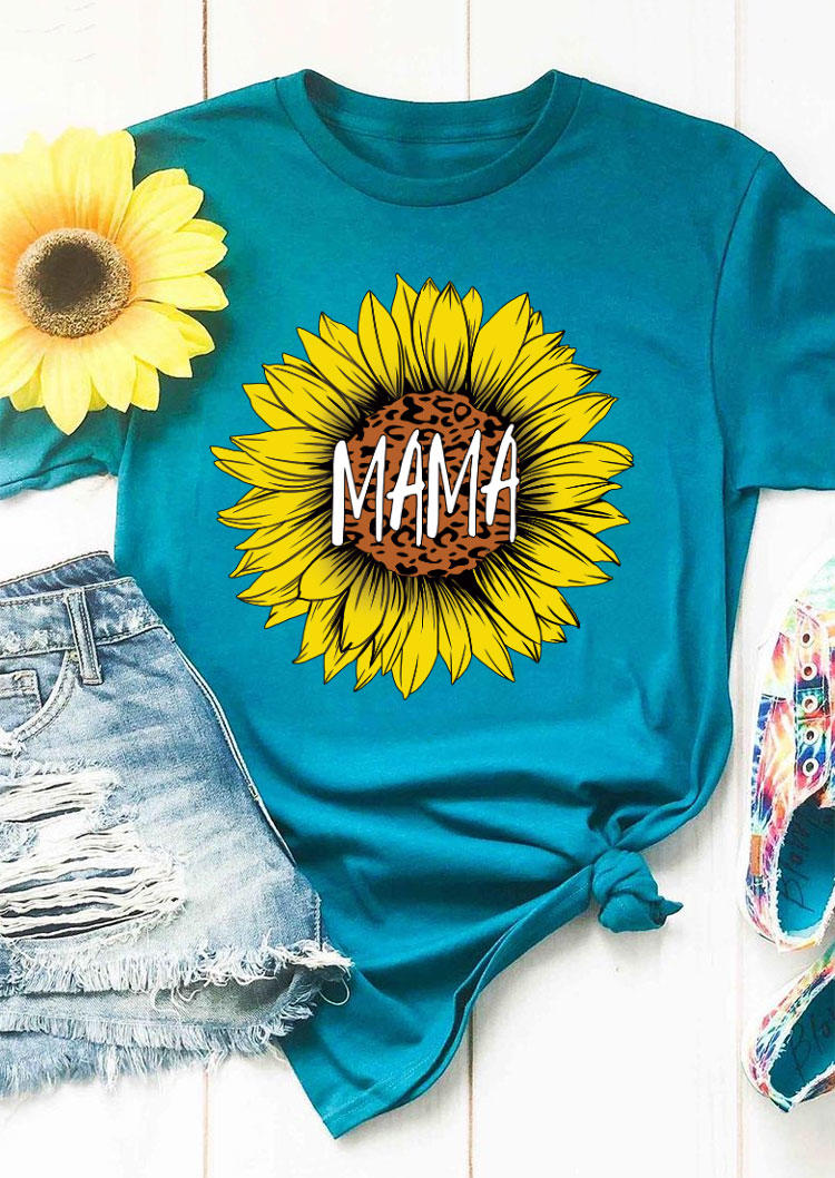 

T-shirts Tees Leopard Mama Sunflower T-Shirt Tee in Cyan. Size: ,M,L