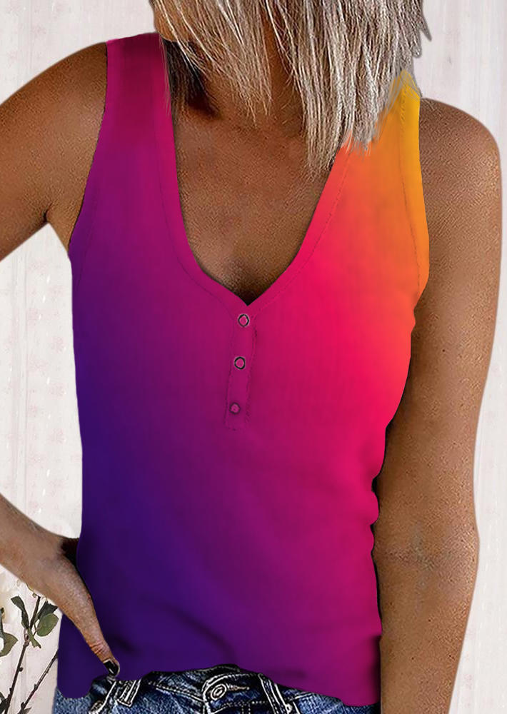 

Tank Tops Gradient Button Sleeveless V-Neck Tank Top in Purple. Size: ,XL