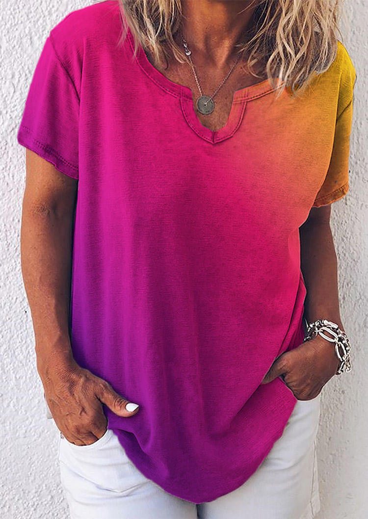 

Blouses Gradient V-Neck Loose Blouse in Purple. Size: ,M,XL