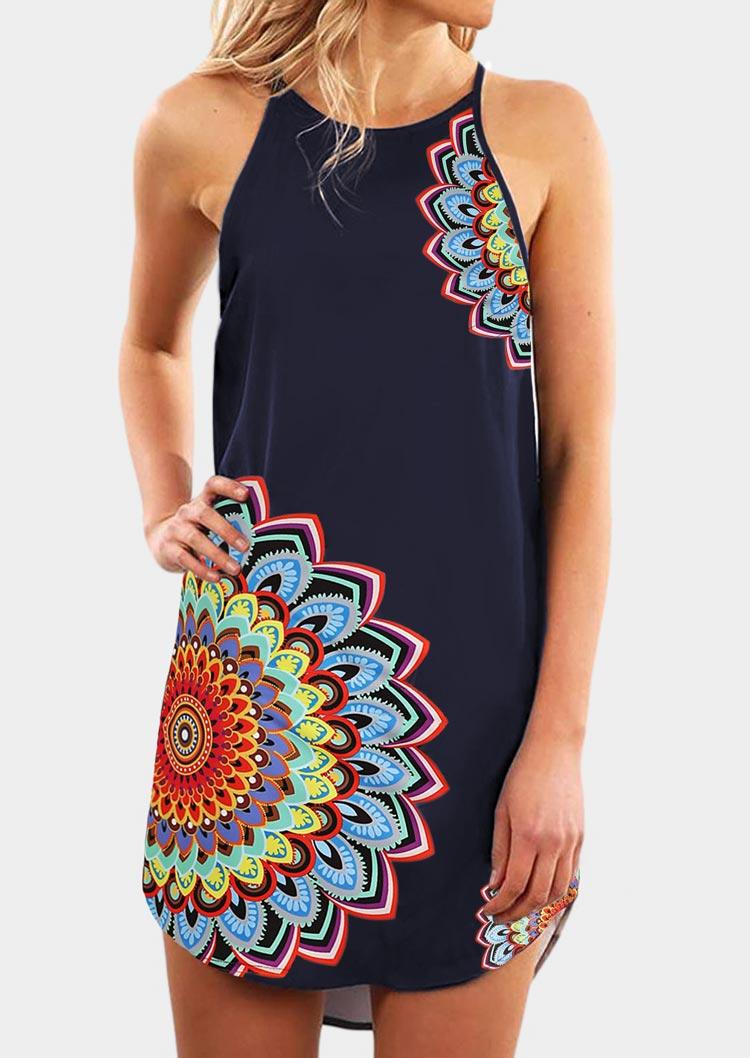 

Mini Dresses Mandala Halter Sleeveless Mini Dress in Navy Blue. Size