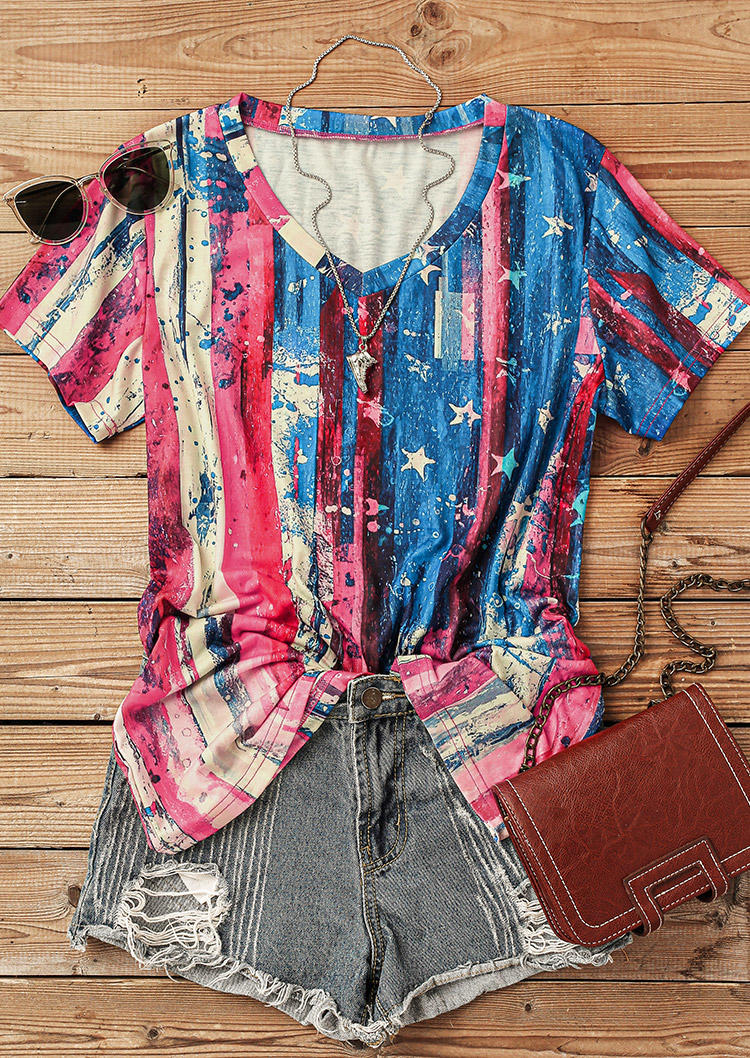 

Blouses American Flag Star Striped Oil Painting Blouse in Multicolor. Size
