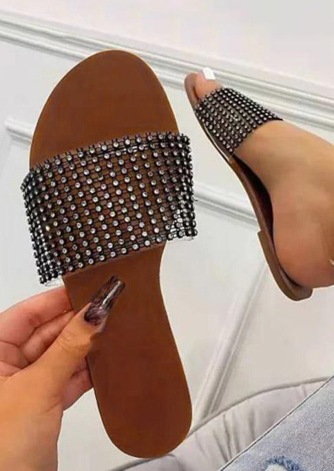 

Slippers Glitter Rhinestone Slip On Flat Slippers in Black. Size: ,38,40,41