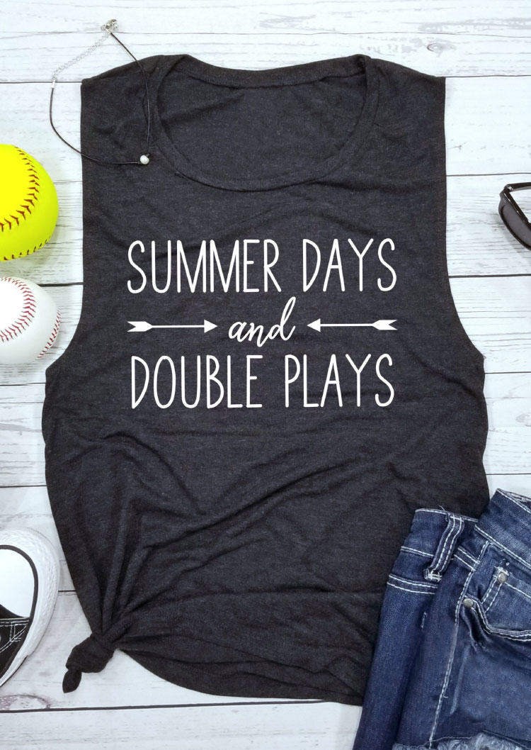 

Tank Tops Summer Days And Double Plays Casual Tank Top in Dark Grey. Size