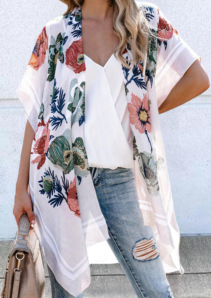 

Floral Open Front Sun Protection Cardigan, Multicolor, 503072