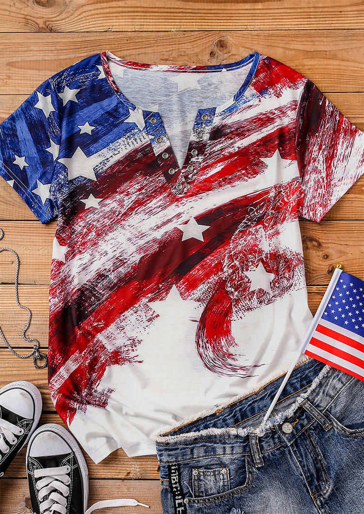 Blouses American Flag Star Blouse without Black Camisole in Multicolor. Size: L,M,S,XL