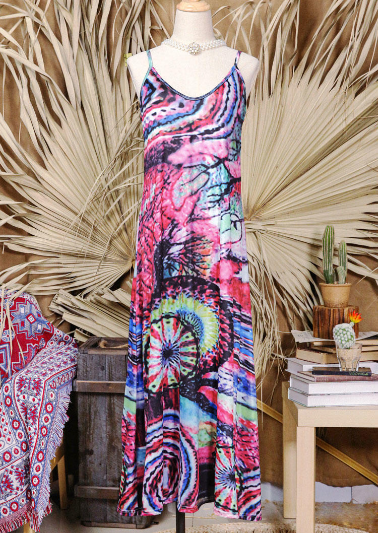 

Maxi Dresses Bohemian Tie Dye Spaghetti Strap Maxi Dress in Multicolor. Size