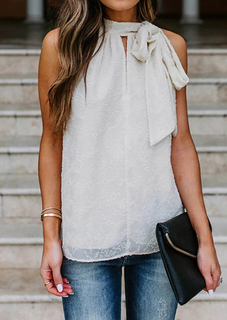 

Tank Tops Lace Hollow Out Halter Tank Top in White. Size