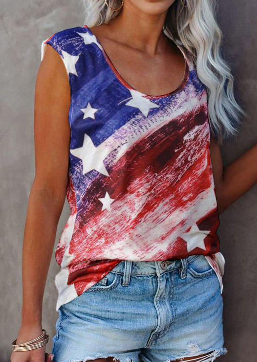 

Tank Tops American Flag Star O-Neck Casual Tank Top in Multicolor. Size