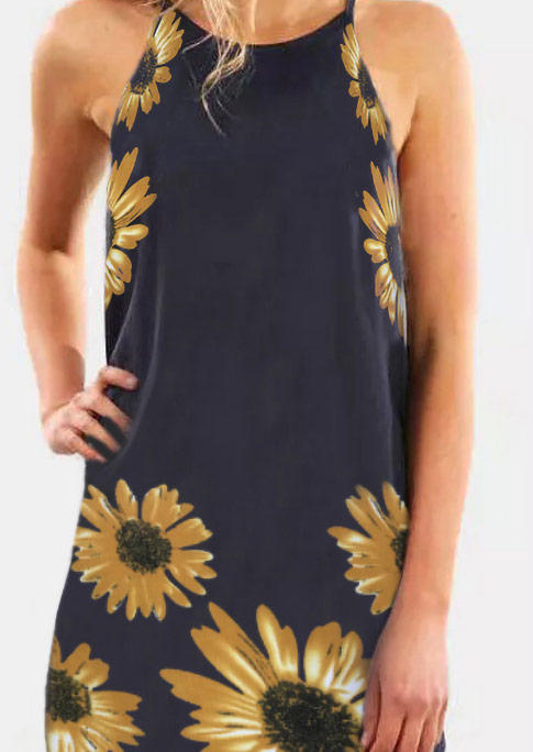 Mini Dresses Sunflower Halter Sleeveless Mini Dress in Navy Blue. Size: S