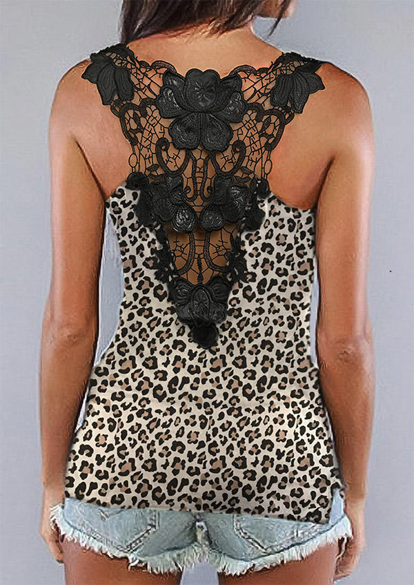 

Tank Tops Leopard Lace Splicing Racerback Tank Top in Leopard. Size