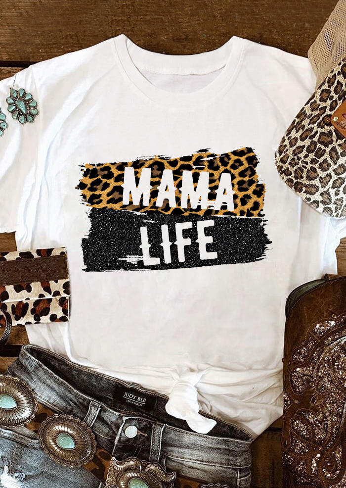 

T-shirts Tees Mama Life Leopard Short Sleeve T-Shirt Tee in White. Size: ,M