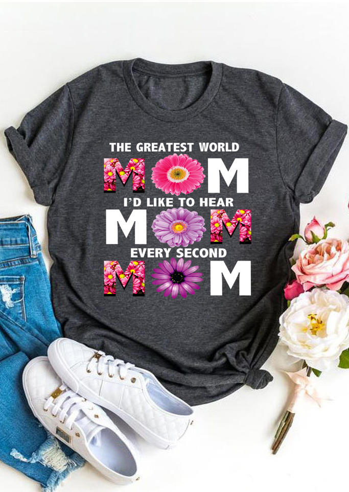 

T-shirts Tees Daisy The Greatest World Mom Casual T-Shirt Tee in Dark Grey. Size: ,M,L,XL