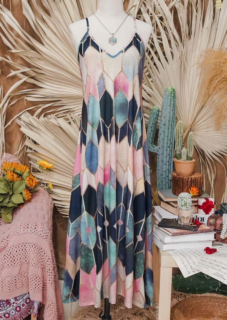 

Maxi Dresses Colorful Geometric Spaghetti Strap Maxi Dress in Multicolor. Size