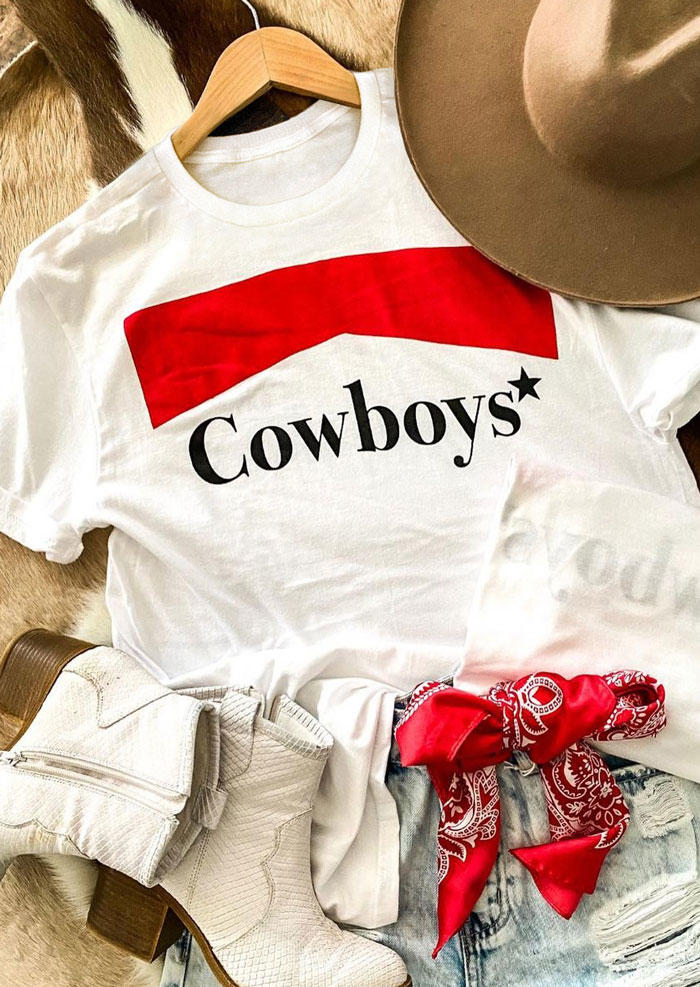 

T-shirts Tees Cowboys Star O-Neck T-Shirt Tee in White. Size