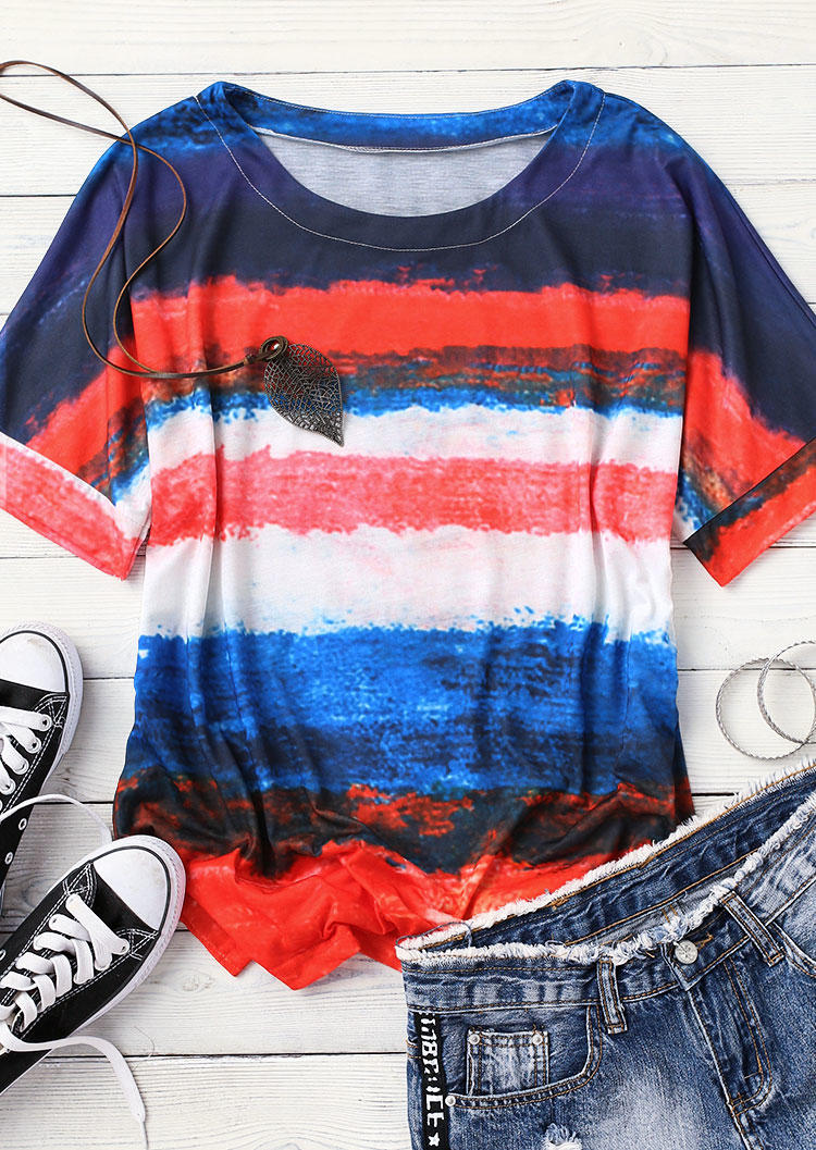 

Blouses Gradient Color Block Striped Blouse in Multicolor. Size: ,M