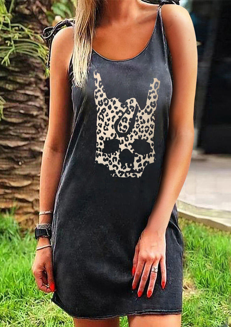 

Mini Dresses Leopard Skull Gesture Tie Spaghetti Strap Mini Dress in Dark Grey. Size: ,L