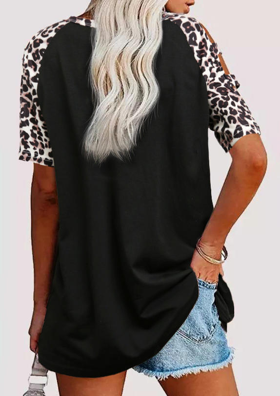 

Blouses Mama Bear Leopard Cold Shoulder Blouse in Black. Size: ,M,L,XL