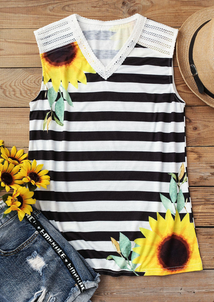 

Tank Tops Sunflower Striped Hollow Out Tank Top in White. Size: ,M,L