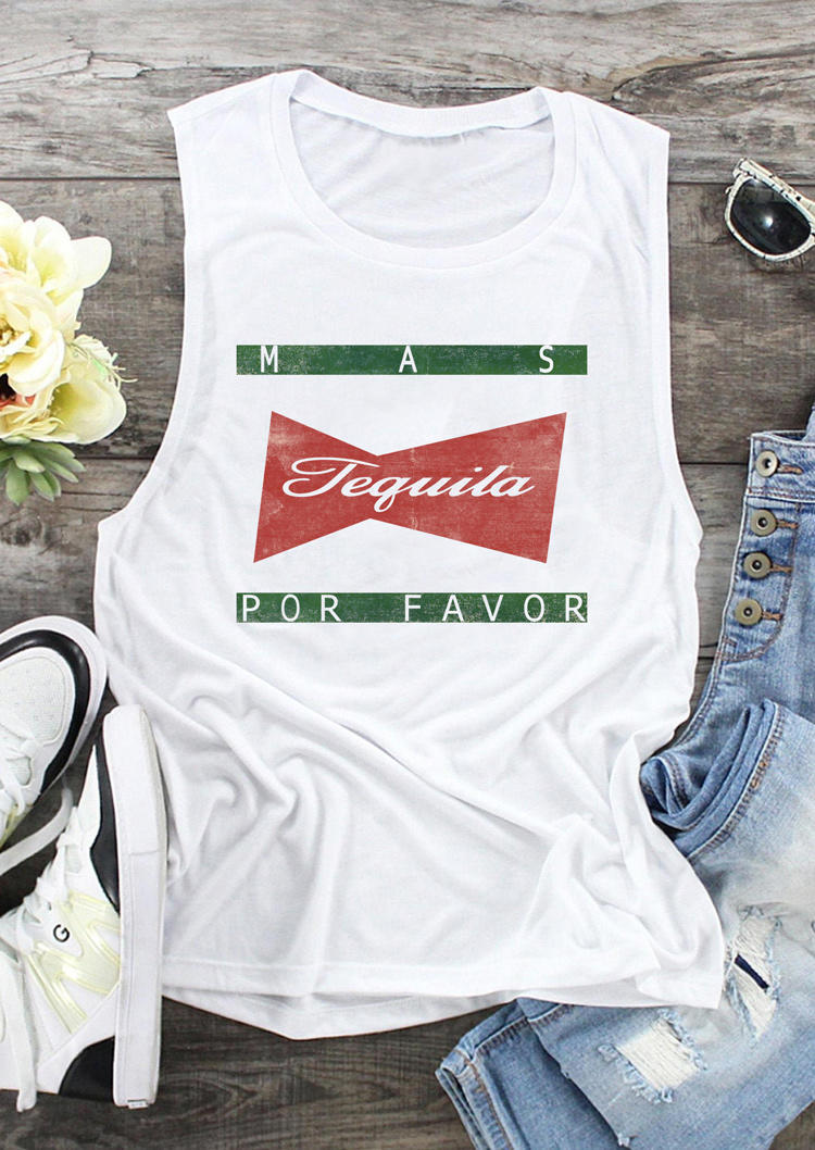 

Tank Tops Mas Tequila Por Favor Casual Tank Top in White. Size: ,XL