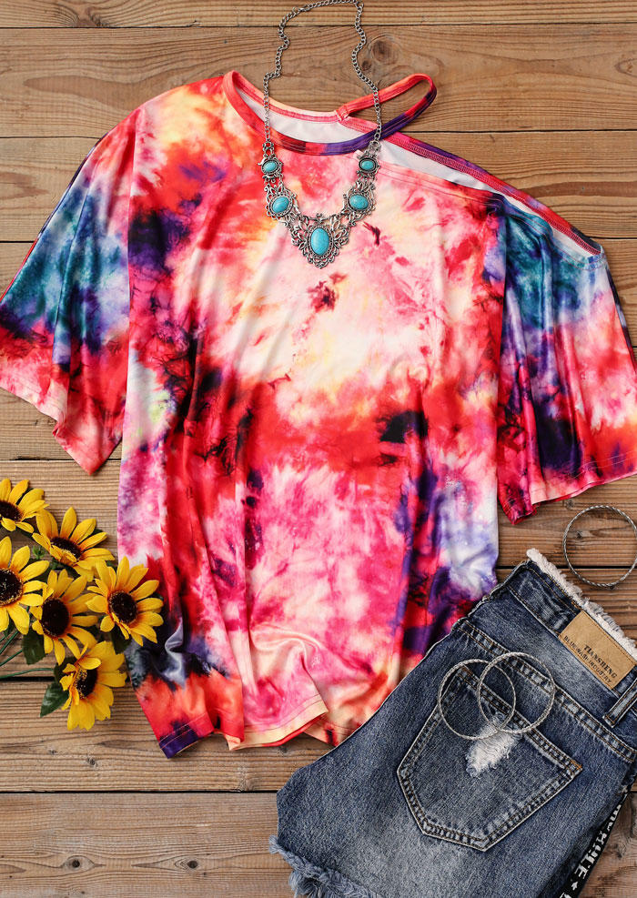 Blouses Tie Dye One Sided Cold Shoulder Blouse in Multicolor. Size: M,XL
