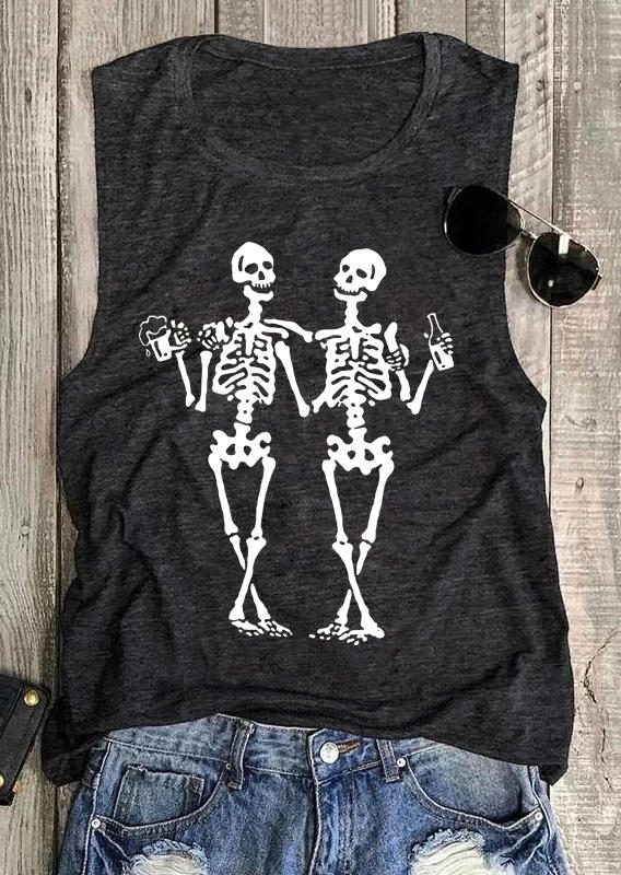 

Tank Tops Drink Skeleton O-Neck Tank Top in Dark Grey. Size