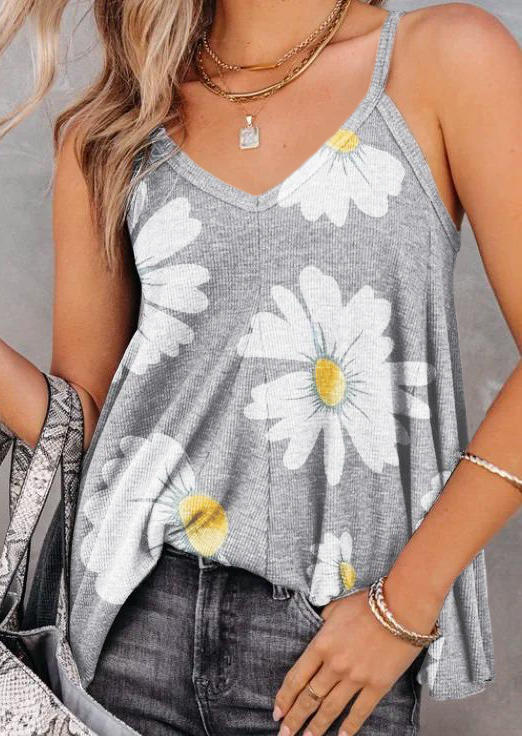 

Tank Tops Vintage Daisy V-Neck Camisole in Gray. Size