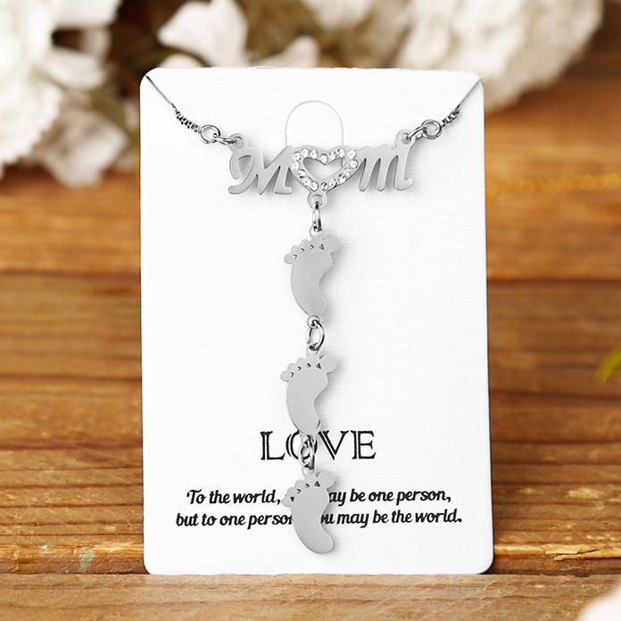 

Necklaces Rhinestone Mom And Baby Feet Alloy Pendant Necklace in Silver. Size