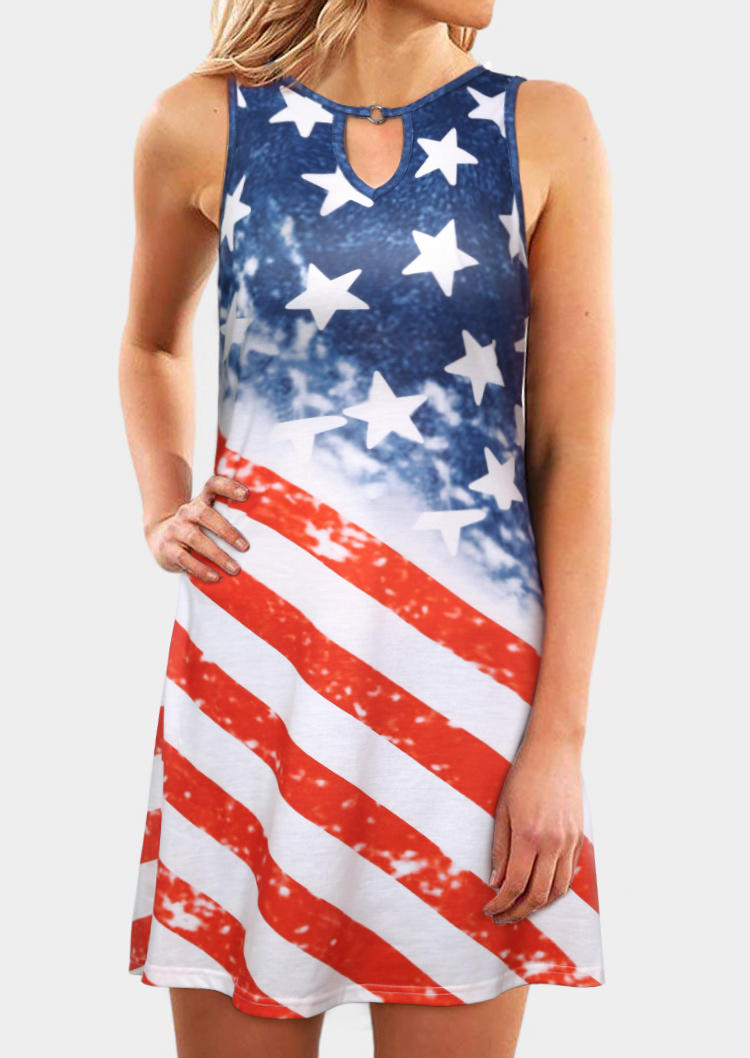 

Mini Dresses American Flag Star Keyhole Neck Mini Dress in Multicolor. Size: ,XL