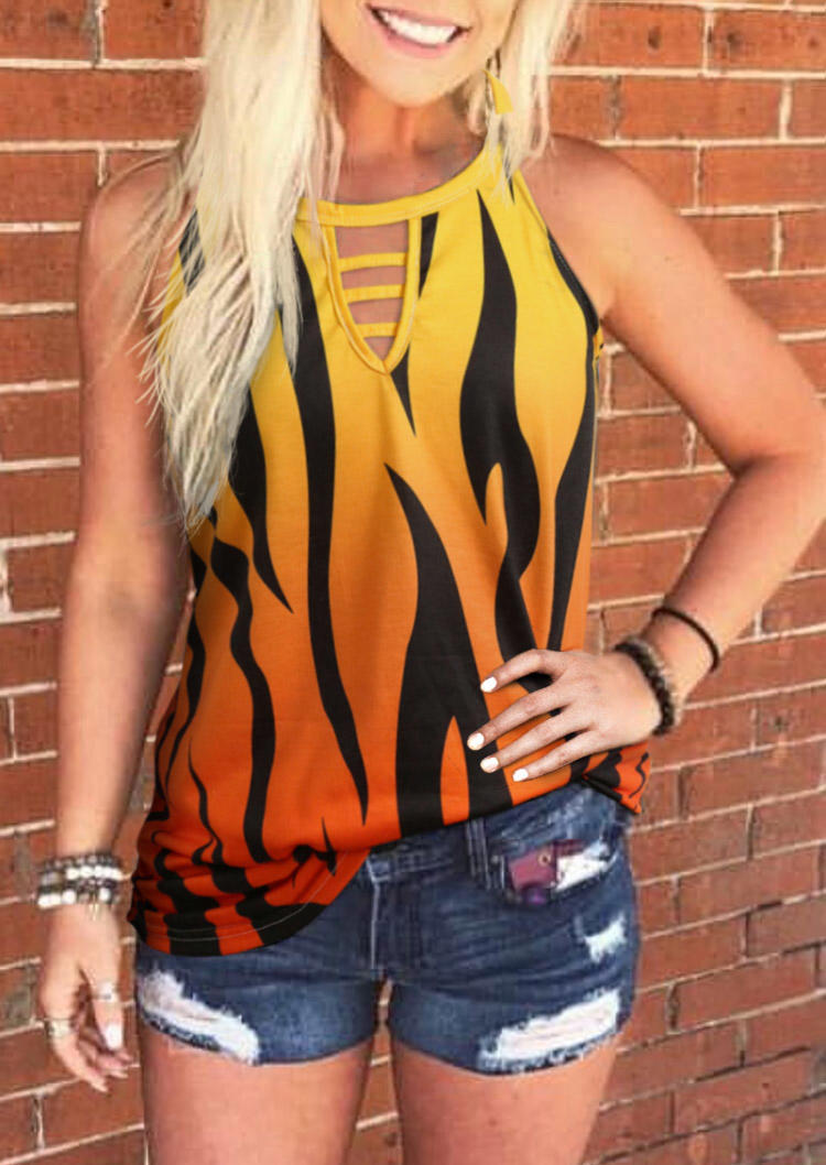 

Tank Tops Gradient Tiger Print Keyhole Neck Halter Tank Top in Multicolor. Size