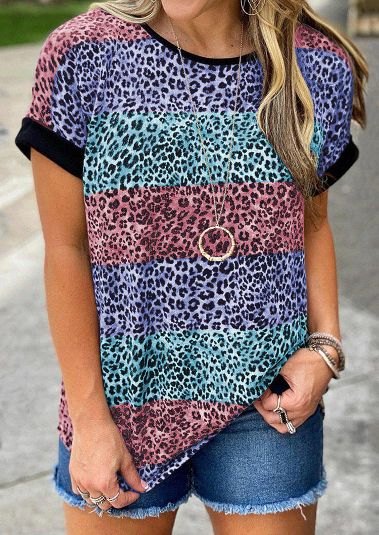

T-shirts Tees Leopard Striped Color Block T-Shirt Tee in Multicolor. Size