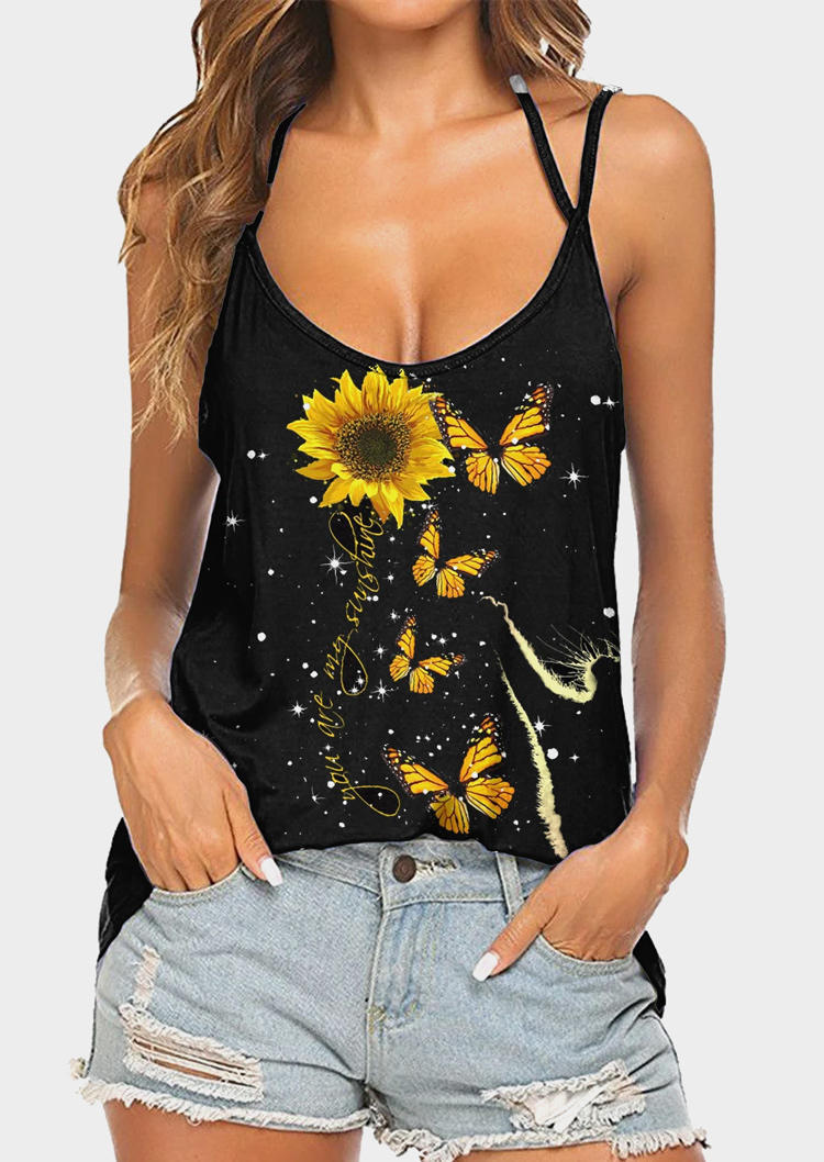 

Tank Tops Sunflower You Are My Sunshine Butterfly Camisole in Black. Size