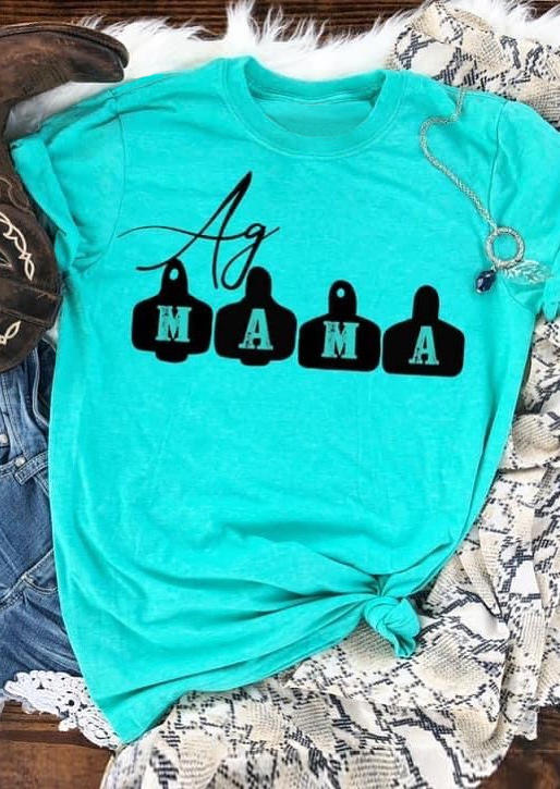 

T-shirts Tees Mama O-Neck T-Shirt Tee in Cyan. Size: ,M
