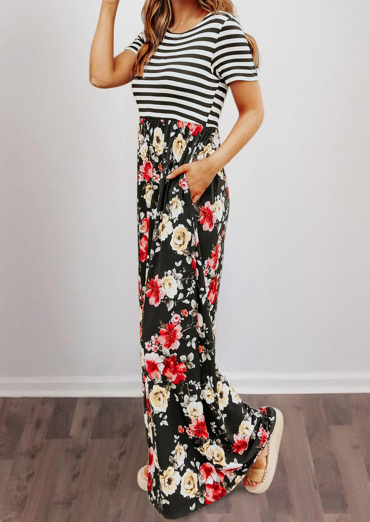 

Maxi Dresses Floral Striped Pocket Maxi Dress in Multicolor. Size: ,M,L,XL