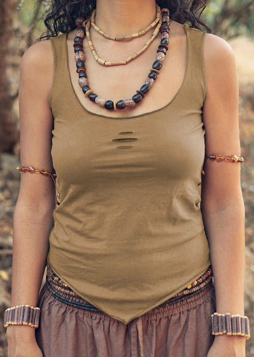 

Tank Tops Ripped Hole Hollow Out Casual Tank Top in Army Green. Size