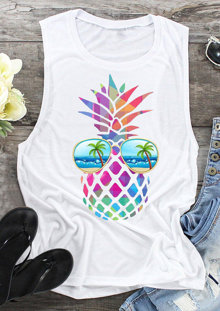 

Tank Tops Colorful Pineapple Sunglasses Beach Tank Top in Dark Grey. Size