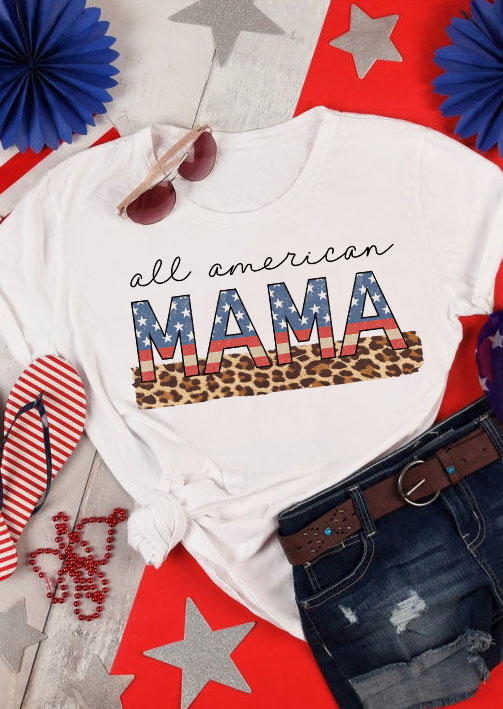 

T-shirts Tees Leopard All American Mama T-Shirt Tee in White. Size: ,M,L,XL