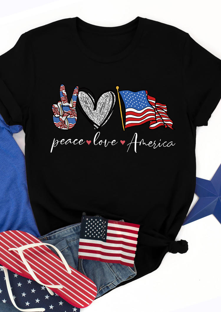 

T-shirts Tees Peace Love America Heart Flag T-Shirt Tee in Black. Size: ,XL