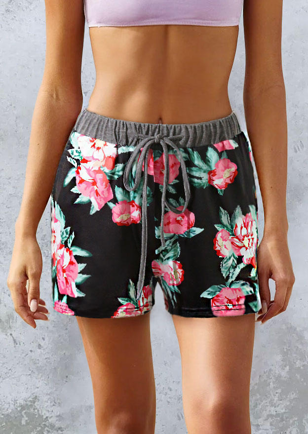 

Shorts Floral Drawstring Elastic Waist Shorts in Multicolor. Size: ,L