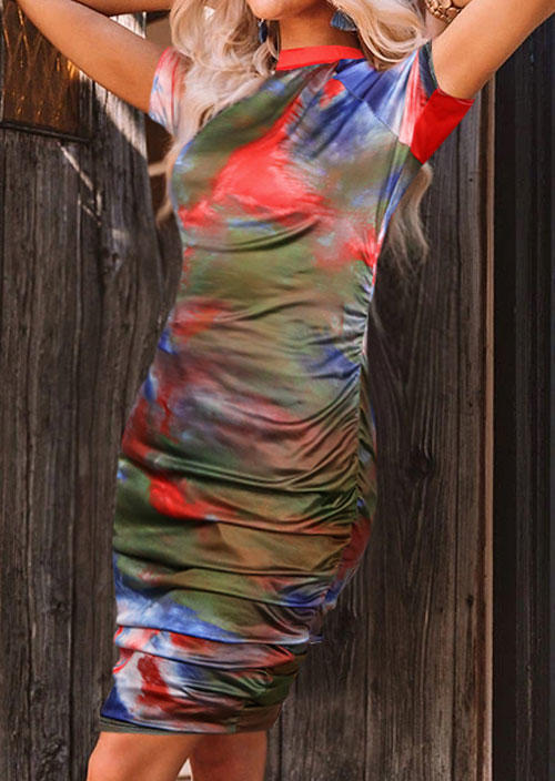 

Bodycon Dresses Tie Dye Ruched Raglan Sleeve Bodycon Dress in Multicolor. Size: ,L