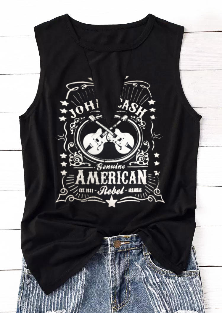 

Tank Tops Johnny Cash American Rebel Hollow Out Keyhole Neck Tank Top in Black. Size