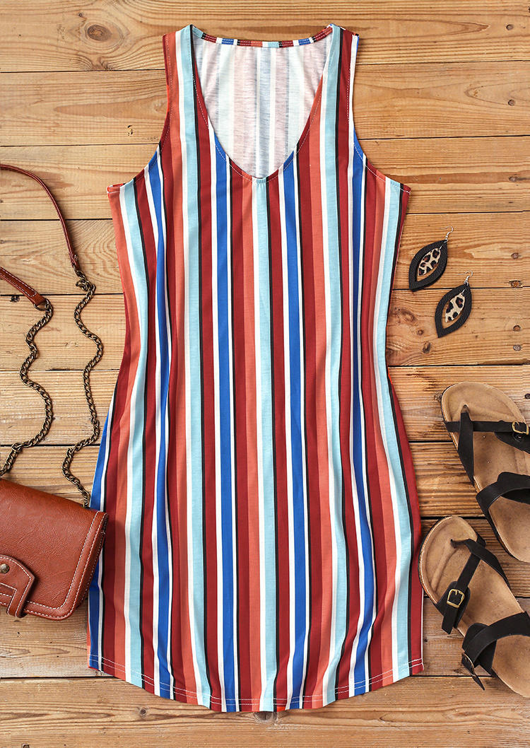 

Mini Dresses Colorful Striped Sleeveless Mini Dress in Multicolor. Size