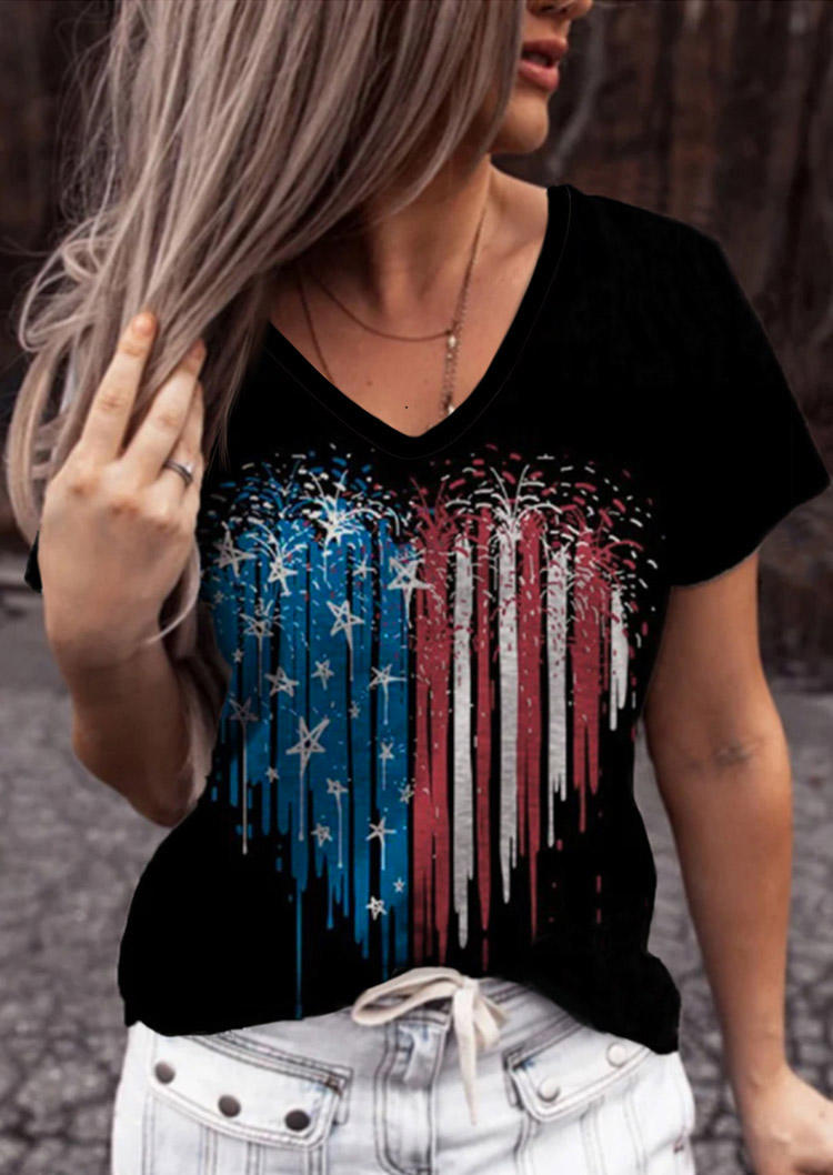 

T-shirts Tees American Flag Star Striped Heart T-Shirt Tee in Black. Size