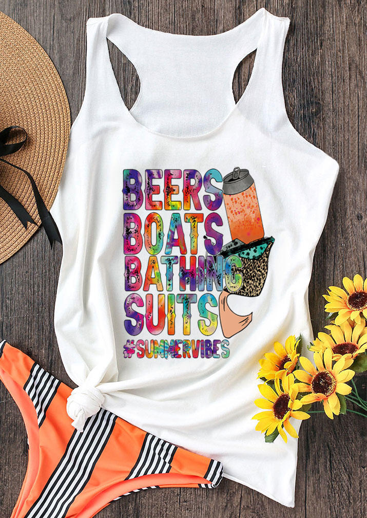 

Tank Tops Beers Boats Bathing Suits Racerback Tank Top in White. Size: ,L