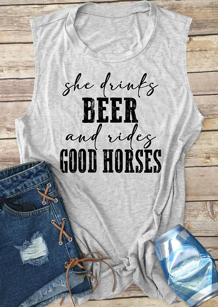 

Tank Tops She Drinks Beer Tank Top in Light Grey. Size: ,L,XL