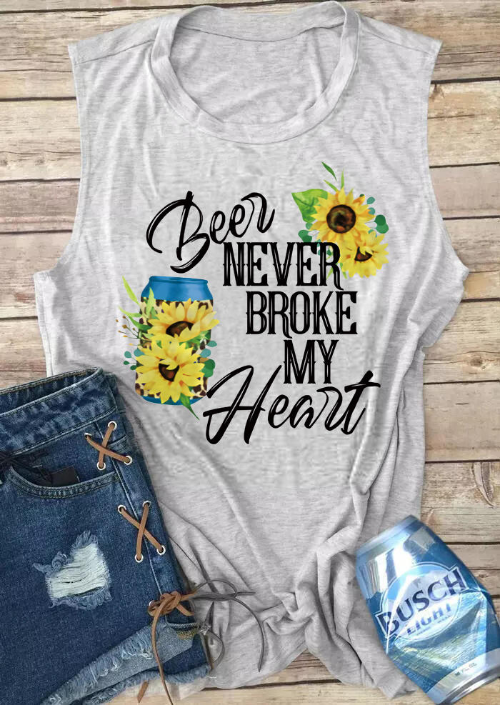 

Tank Tops Beer Never Broke My Heart Sunflower Leopard Tank Top in Light Grey. Size: ,M